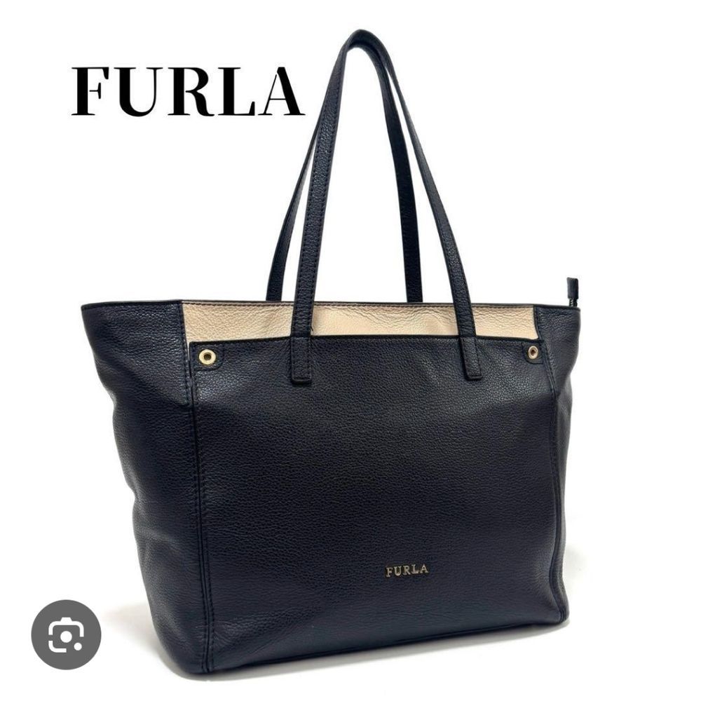 Furla Black And Beige Leather Tote Bag